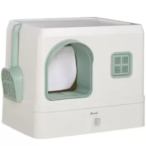 Image of PawHut Cat Litter Box with Drawer Pan, Hooded Cat Litter Tray with Scoop, Deodorants, Front Entrance, 50 x 40 x 40 cm, White