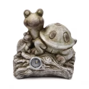 Image of Terracotta Tortoise on Branch Ornament with Solar Light Eyes