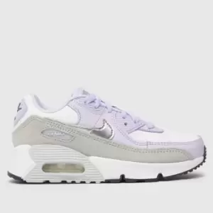 Image of Nike White & Purple Air Max 90 Girls Junior Trainers