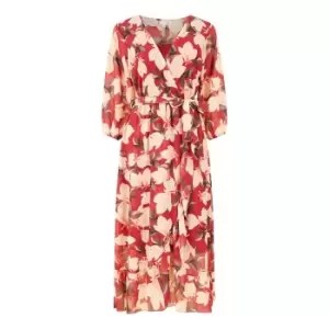 Image of Yumi Red Blossom Wrap Midi Dress - Red