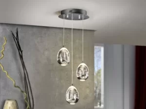 Image of Roc Integrated LED 3 Light Crystal Cluster Drop Ceiling Pendant Chrome