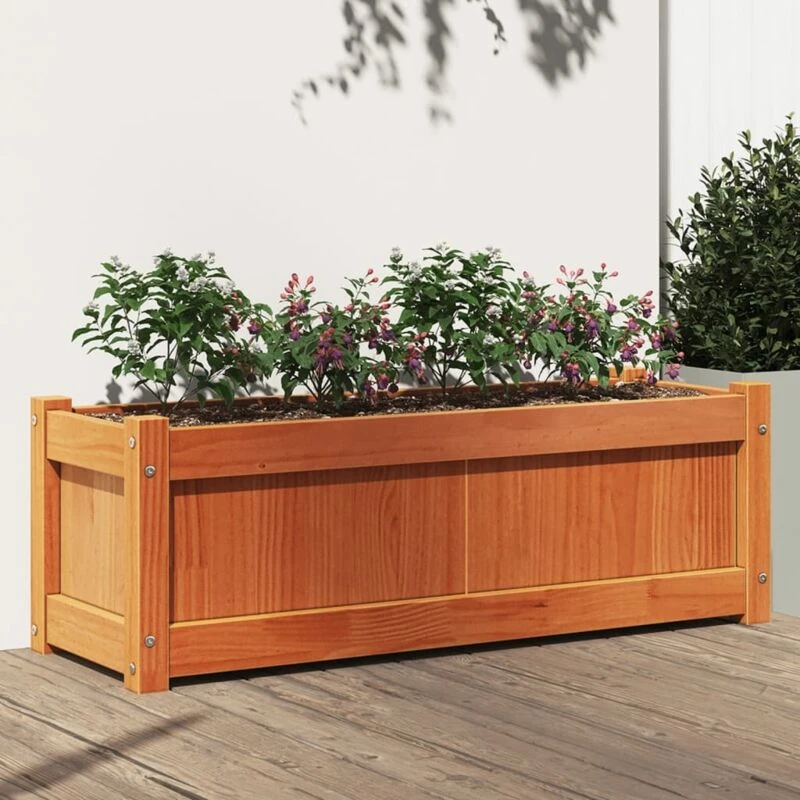 Image of vidaXL Garden Planter Wax Brown 90x31x31cm Solid Wood Pine, Brown 837453