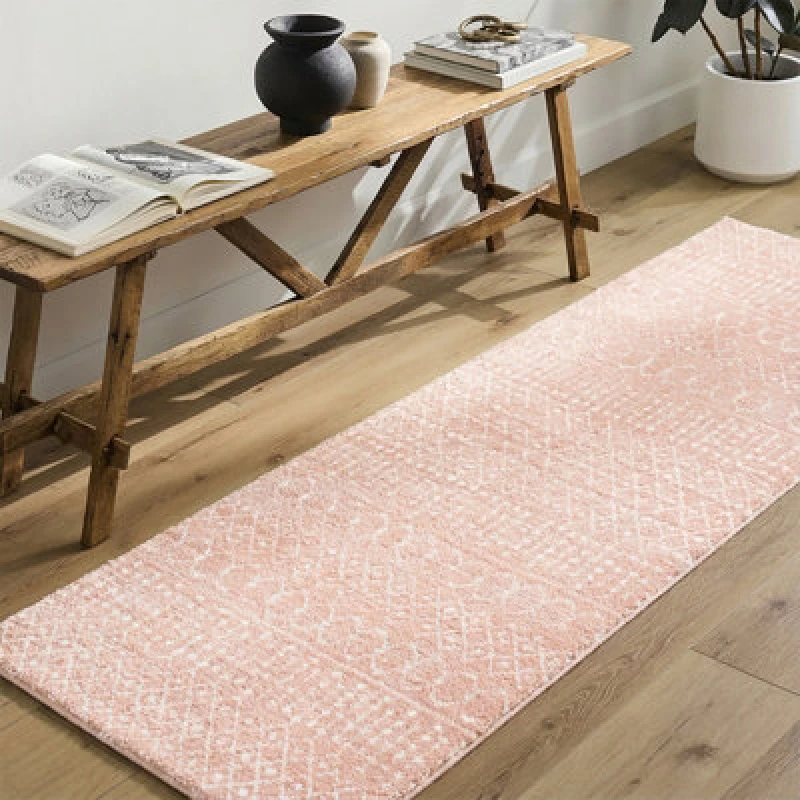 Image of Livabliss Shaggy Global Plush Pile Blush Saanjh Runner Rug 80 X 220 Cm - Easy Care, Non Shedding, Ideal For Hallway Or Beside The Bed