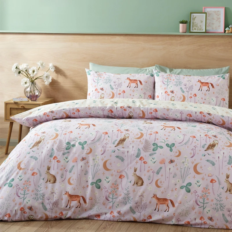 Image of Catherine Lansfield Catherine Lansfield 'Enchanted Twilight Animals' Reversible Duvet Cover Set in Lilac Size: Single Lilac Single Unisex 5057681185