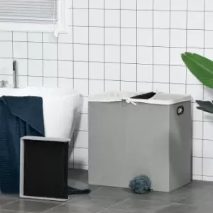 Image of HOMCOM 115L Folding Laundry Clothes Basket with 2 Dividers, Removable Lining - Grey