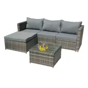 Image of Birchtree Rattan Garden Furniture Set Corner Sofa Glass Table Patio 5 Pieces - Grey