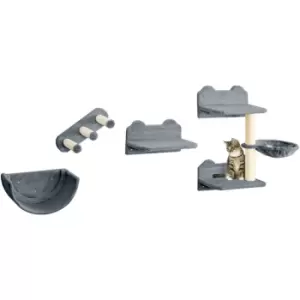Image of PawHut 4PCs Wall Mounted Cat Tree Cat Wall Shelves W/ Scratching Post Grey - Grey