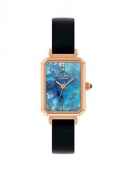 Image of Lola Rose Lola Rose Blue Opal Diamond Tank Dial Black Leather Strap Ladies Watch