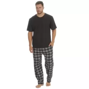 Image of Embargo Mens Plaid Short Sleeve Pyjama Set (S) (Charcoal)