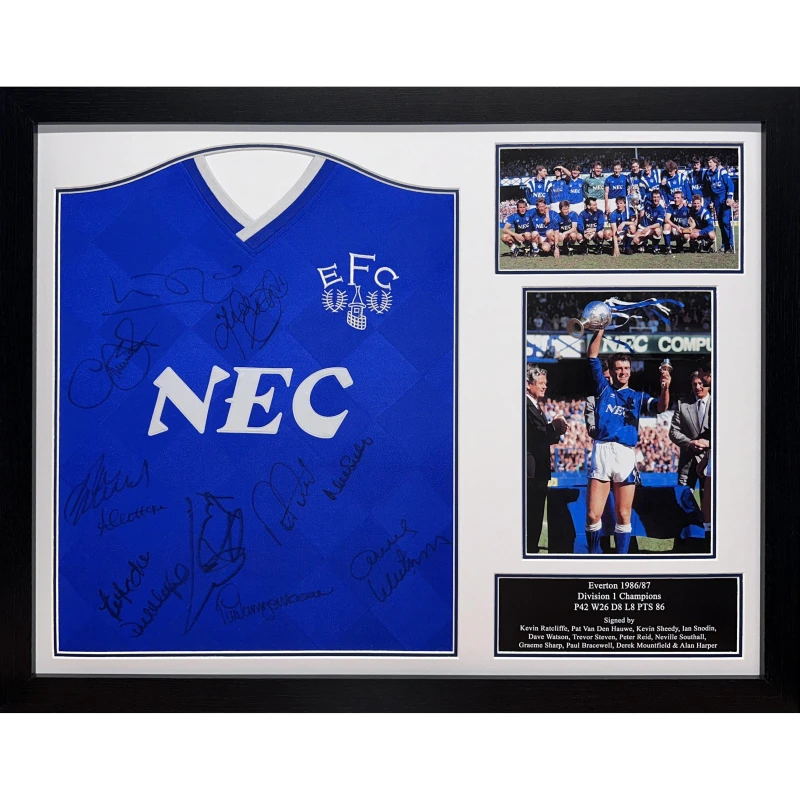 Image of AllStarSignings Ltd Everton 1987 Champions shirt signed by 12 players Blue unisex One Size