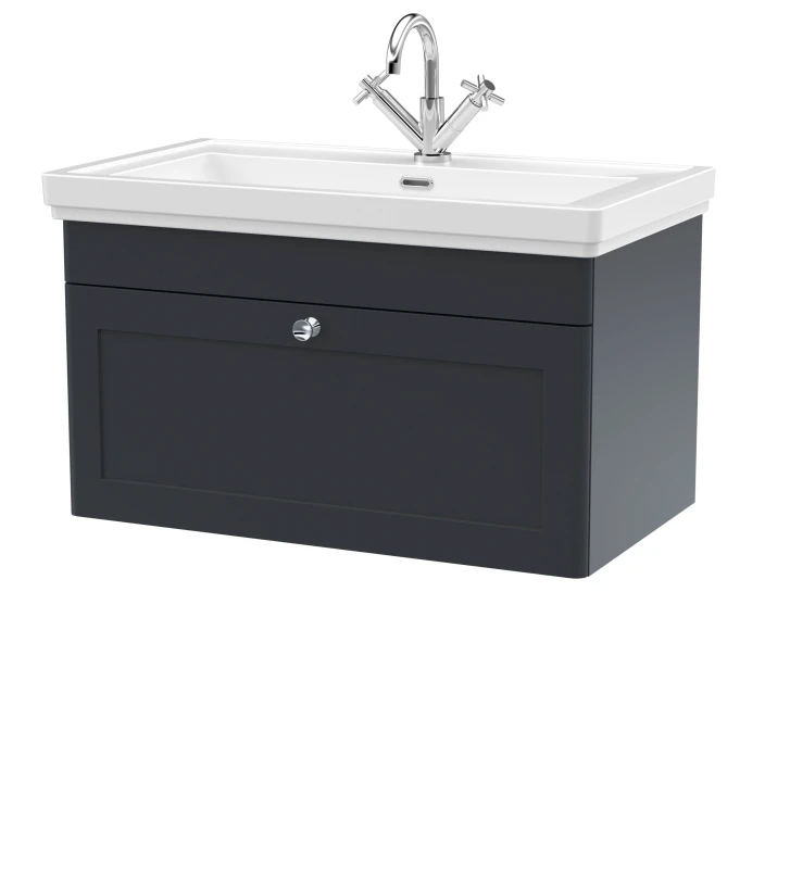 Image of Balterley Traditional Wall Hung 1 Drawer Vanity 1 Tap Hole Fireclay Basin 800mm in Grey Grey Unisex