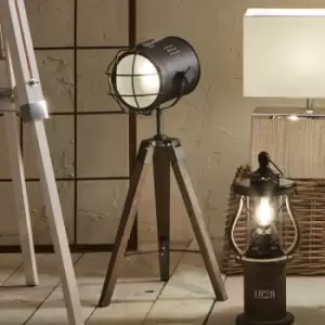 Image of Grey Metal Antique Wood Marine Tripod Table Lamp