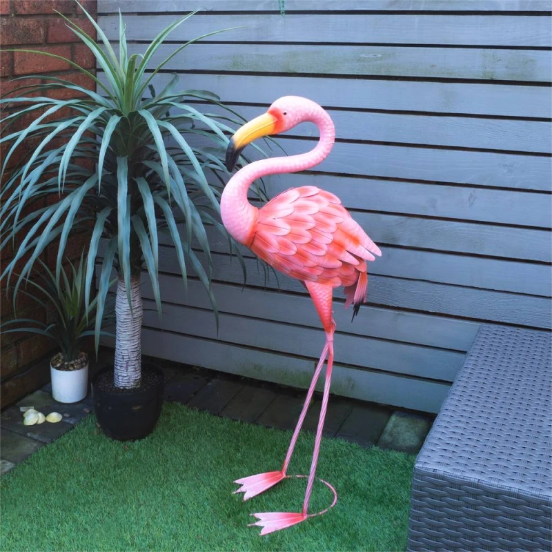 Image of St Helens Metal Flamingo Garden Ornament 89cm Height in Pink Pink Unisex