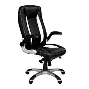 Image of Nautilus Designs Ltd. High Back Executive Chair with Folding Arms and Satin Chrome Base - Black and White