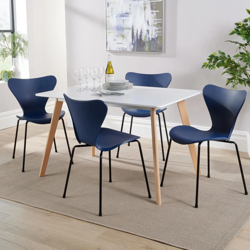 Image of Home Source Fleur Dining Table And 4 Blue Penny Chairs
