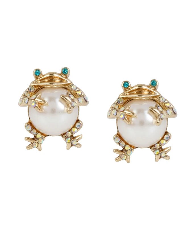 Image of Betsey Johnson Pearl Frog Stud Earrings Off White