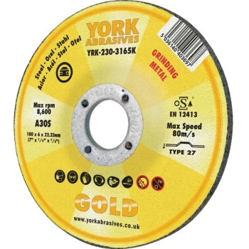Image of York Abrasives Gold - 115X4X22.23MM AS30T-BF DPC Grinding Disc