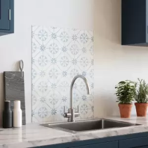 Image of House Beautiful Heritage Sky Self-Adhesive Glass Splashback 900 x 750mm in Blue