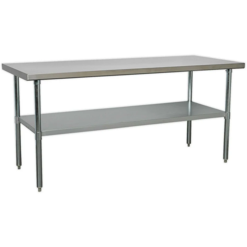 Image of Loops 1.8m Stainless Steel Work Bench & Adjustable Storage Shelf - Kitchen Station Metallics