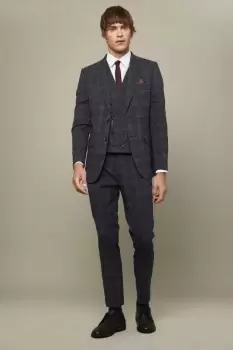 Image of Skinny Fit Grey And Burgundy Check Suit Jacket