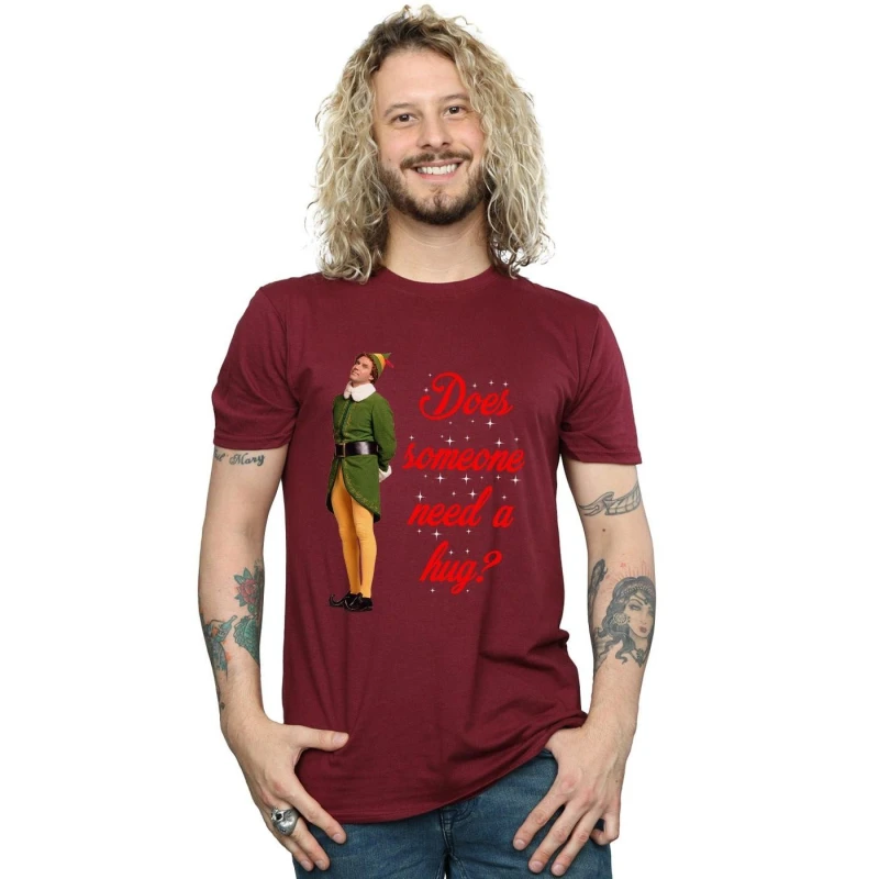 Image of Elf Elf Men Hug Buddy T-Shirt in Burgundy Size: Small Burgundy S Male 5057736082843