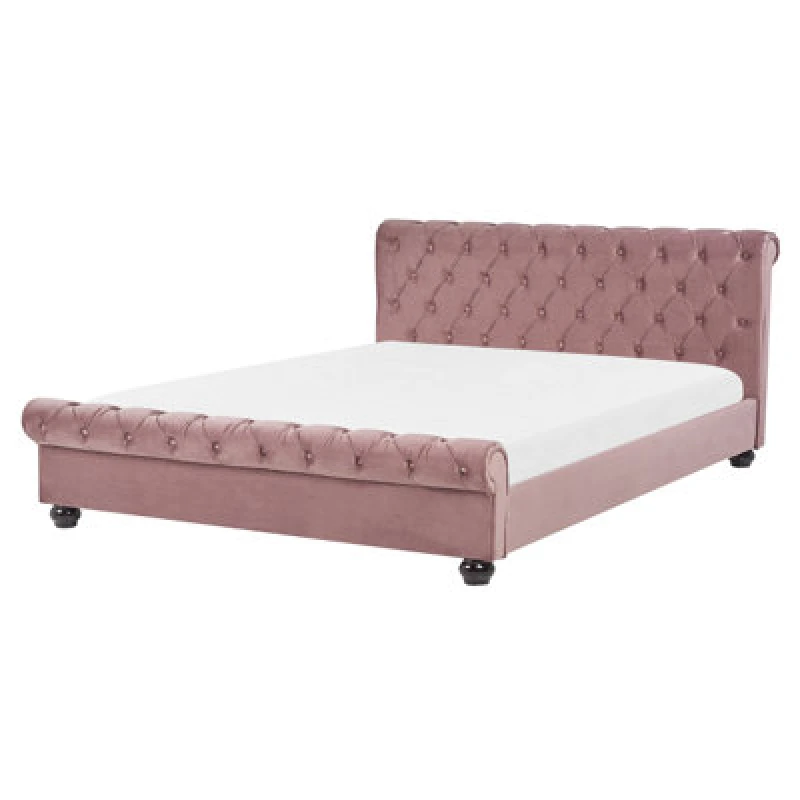 Image of Beliani Bed Velvet Avallon 160 X 200 Cm (Eu King Size) Pink
