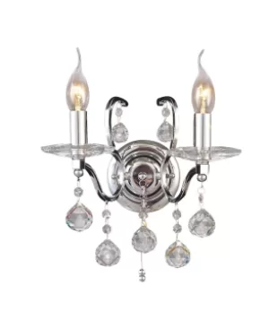 Image of Zinta Wall Lamp Switched 2 Light Switched Polished Chrome, Crystal