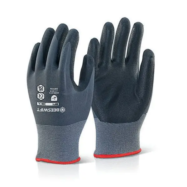 Image of Beeswift Beeswift Nitrile PU MixCoated Gloves Black/Grey XS BF1XS