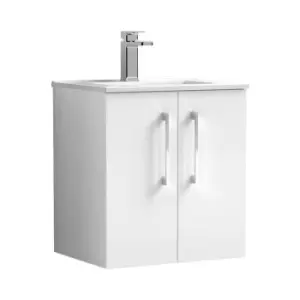Image of Arno Gloss White 500mm Wall Hung 2 Door Vanity Unit with 18mm Profile Basin - ARN121B - Gloss White - Nuie