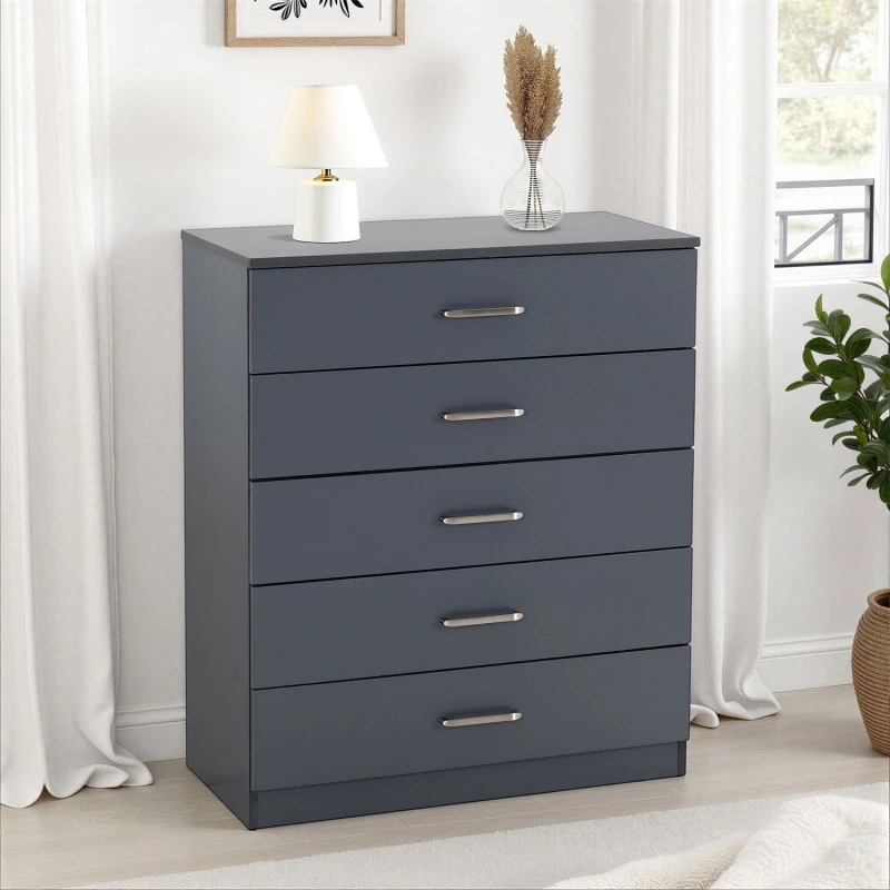 Image of Seconique Dakota 5 Drawer Chest - Dark Grey 100-102-218
