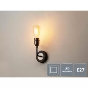Image of Harperliving - Harper Living 1xE27/ES Up Wall Light with On/Off Switch, Black with Matt Silver - Black and Pewter