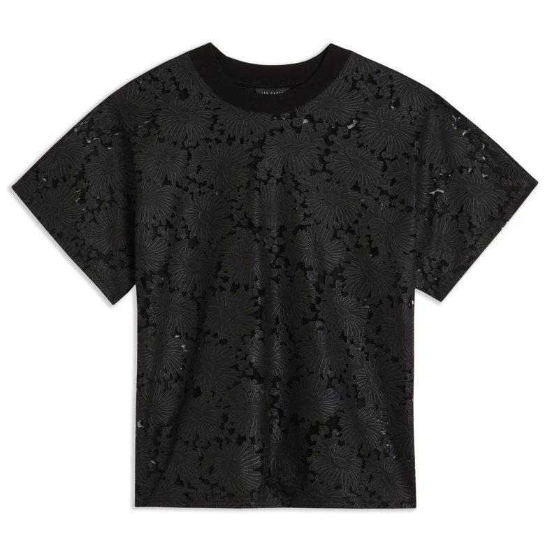 Image of Ted Baker Maralo Floral Lace Relaxed T-Shirt - Black 6