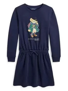 Image of Ralph Lauren Girls Bear Sweat Dress - French Navy, Size 4 Years, Women