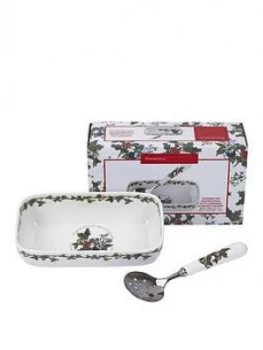 Image of Holly & Ivy Cranberry Dish & Slotted Spoon