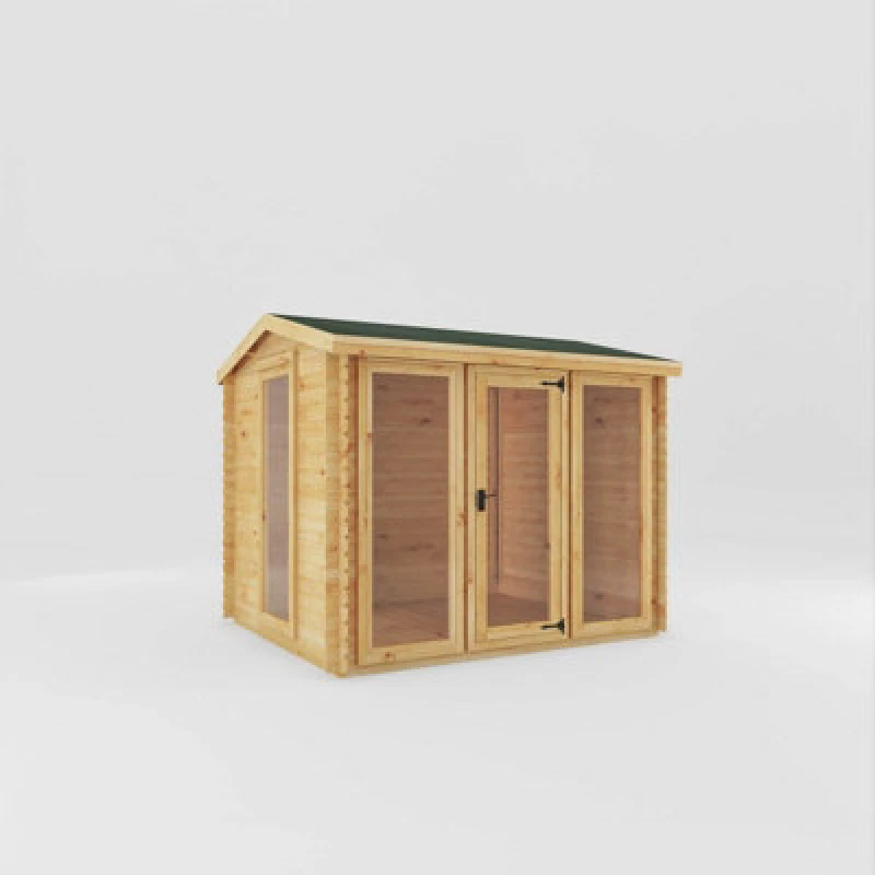 Image of Mercia 3 X 2.5 M Reverse Apex Log Cabin - 19mm - Timber - L263.7 X W302.4 X H253.4cm - Brown