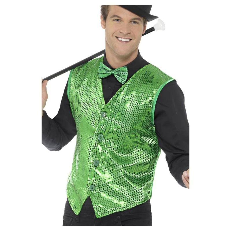 Image of Smiffys Mens Sequin Costume Vest in Green Size: Medium Green Male M