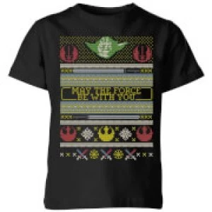 Image of Star Wars May The force Be with You Pattern Kids Christmas T-Shirt - Black - 3-4 Years
