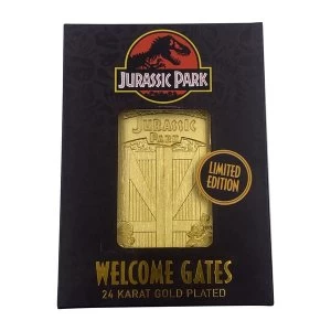 Image of Jurassic Park Metal Entrance Gates Gold Limited Edition Collectable Ingot