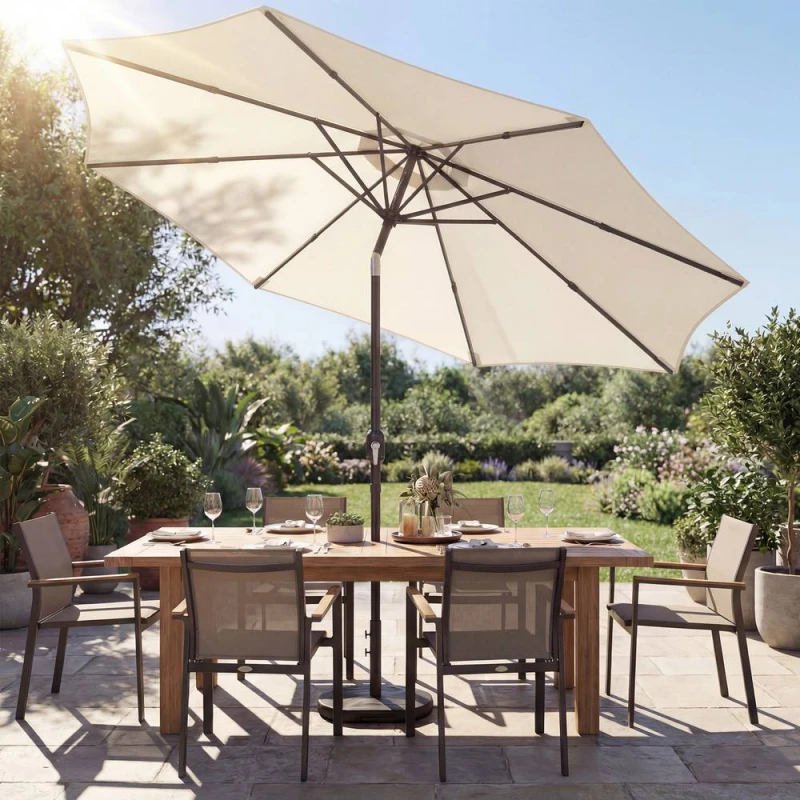 Image of OUTSUNNY 2.7 m Garden Parasol Umbrella with Cross Base, Sandbag in Cream Size: 3m Cream Unisex 3m