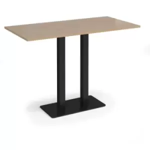 Image of Eros rectangular poseur table with flat Black rectangular base and twin uprights 1600mm x 800mm - kendal oak