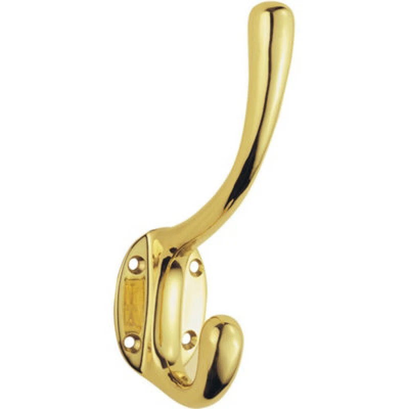 Image of Loops Heavyweight One Piece Hat & Coat Hook 76mm Projection Polished Brass Metallics