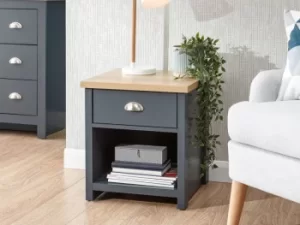 Image of GFW Lancaster Slate Blue and Oak 1 Drawer Lamp Table Flat Packed