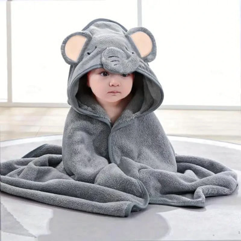 Image of Dyzi Grey Baby Hooded Towel Ultra Soft & Absorbent Animal Cartoon Bath Towel For Kids