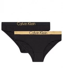 Image of Calvin Klein Girls 2 Pack Gold Waistband Briefs - Black, Size Age: 10-12 Years, Women
