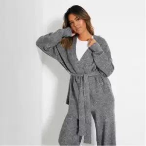 Image of I Saw It First Recycled Wrap Over Midi Cardigan Co-Ord - Grey