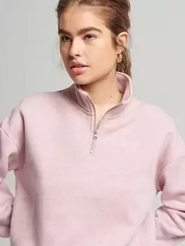 Image of Superdry Organic Cotton Vintage Logo Henley Sweatshirt - Soft Pink Marl, Pink, Size 16, Women