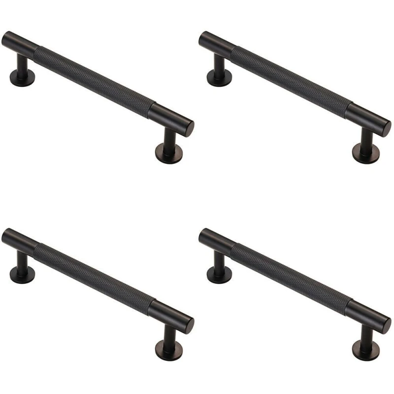 Image of Loops 4x Knurled Bar Door Pull Handle 158 x 13mm 128mm Fixing Centres Matt Black unisex