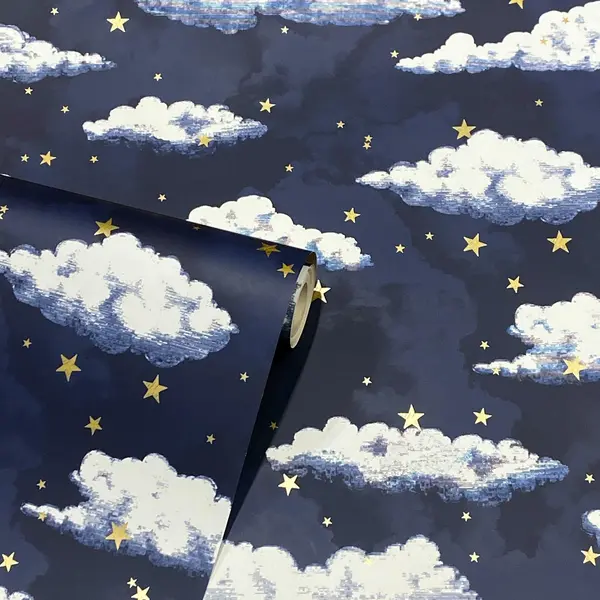Image of Arthouse Stars And Clouds Wallpaper Navy