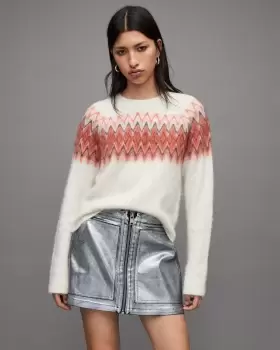 Image of AllSaints Womens Clyde Jacquard Jumper, Chalk White/orange, Size: S