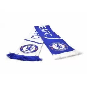 Image of Chelsea FC Unisex Vertigo Jacquard Knitted Scarf (One Size) (Blue/White)